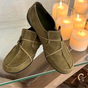 Classique, Blair,Kelly” Renaissance Faux Suede Slip-Ons,Olive Green,Size 10.5